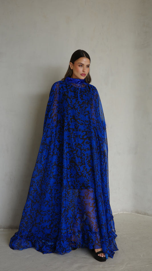 שמלת אוברסייז שיפון מעוגלת | כחול