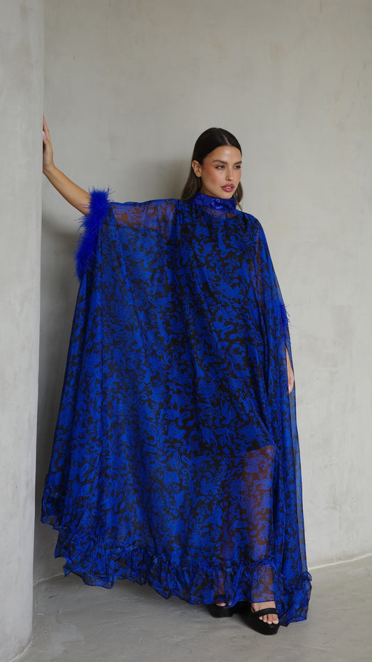 שמלת אוברסייז שיפון מעוגלת | כחול