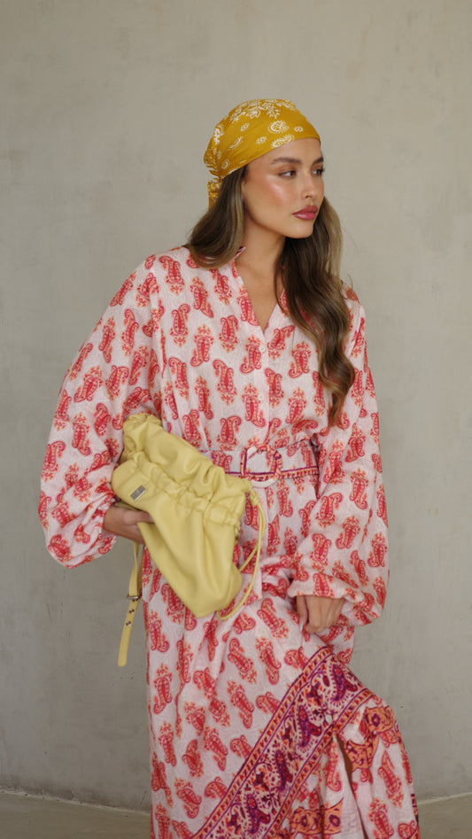 גלביה קומות כפתורים חגורה פנדי | שמנת/כתום