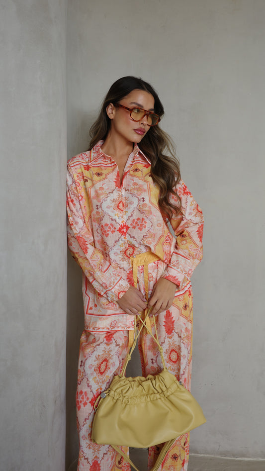 חליפת מכנס נרסיסו | שמנת/כתום