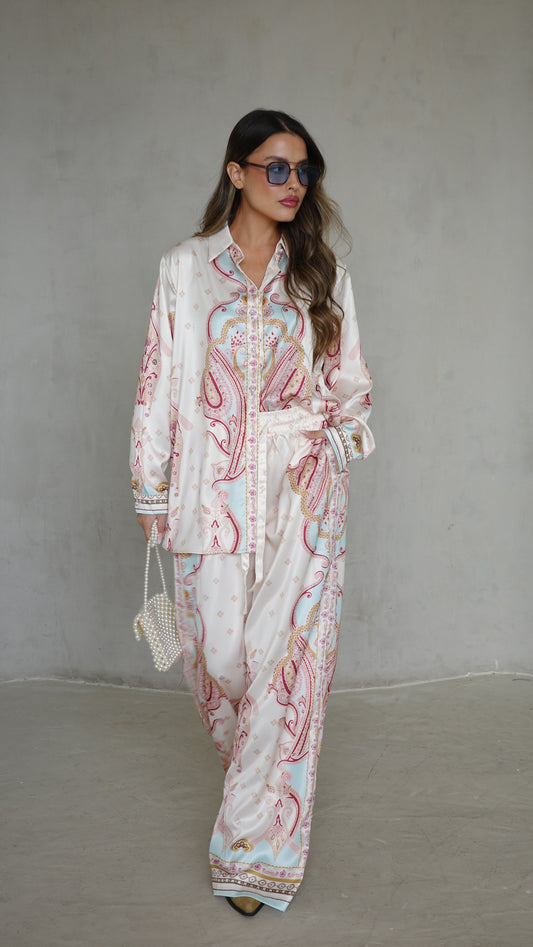 חליפת מכנס מדמוזל | בז/תכלת