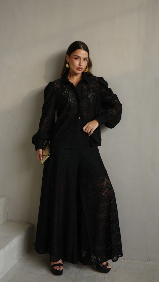 חליפת מכנס תחרה ביאטריס | שחור