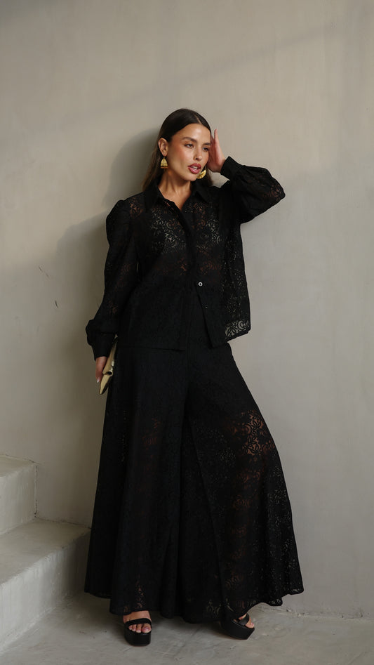 חליפת מכנס תחרה ביאטריס | שחור