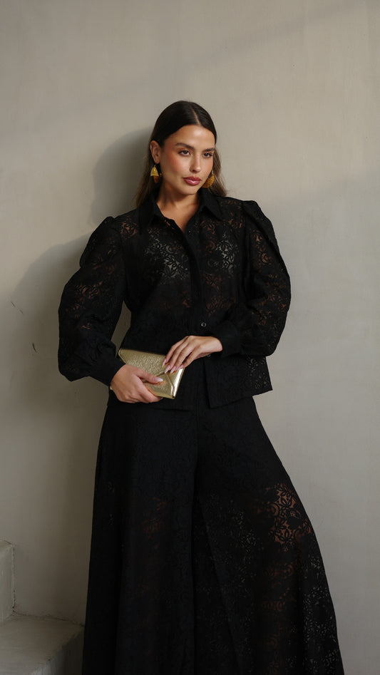 חליפת מכנס תחרה ביאטריס | שחור