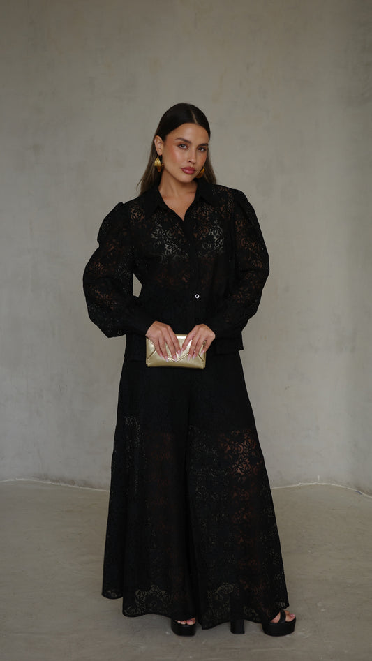 חליפת מכנס תחרה ביאטריס | שחור