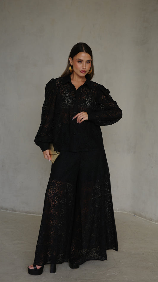 חליפת מכנס תחרה ביאטריס | שחור