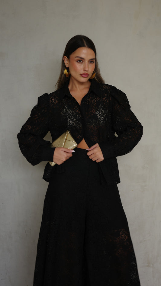 חליפת מכנס תחרה ביאטריס | שחור