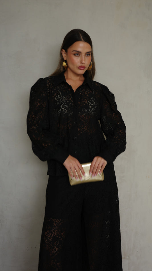 חליפת מכנס תחרה ביאטריס | שחור