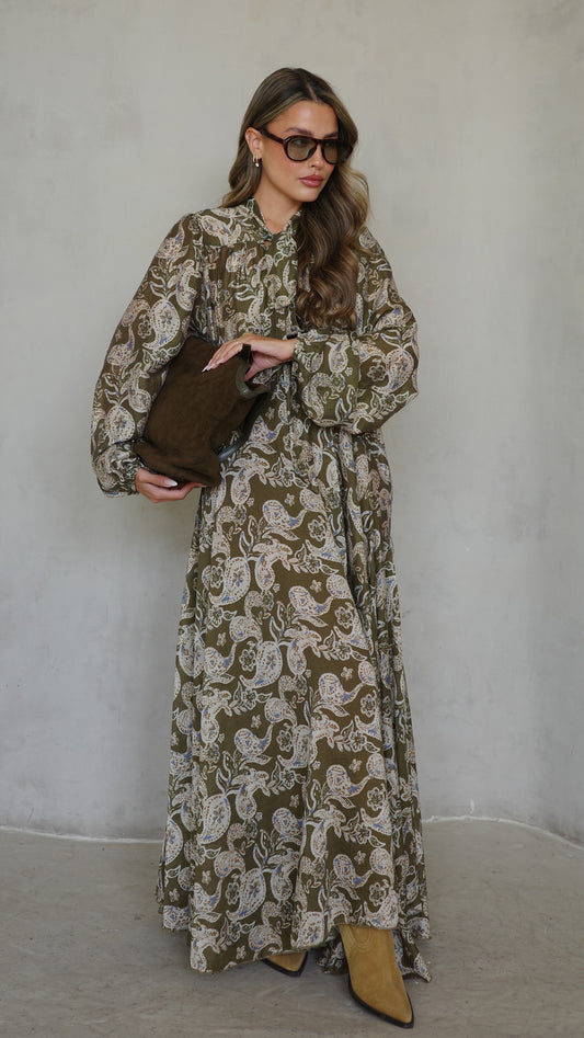 שמלת קלוש עניבה קארינה | ירוק