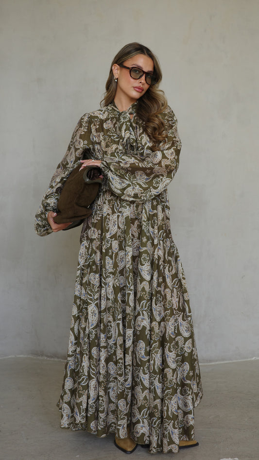 שמלת קלוש עניבה קארינה | ירוק