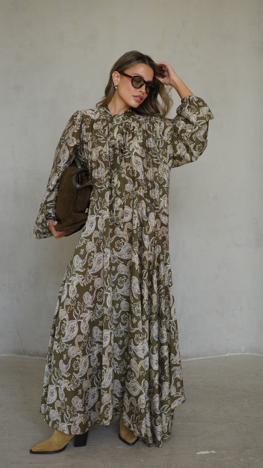 שמלת קלוש עניבה קארינה | ירוק