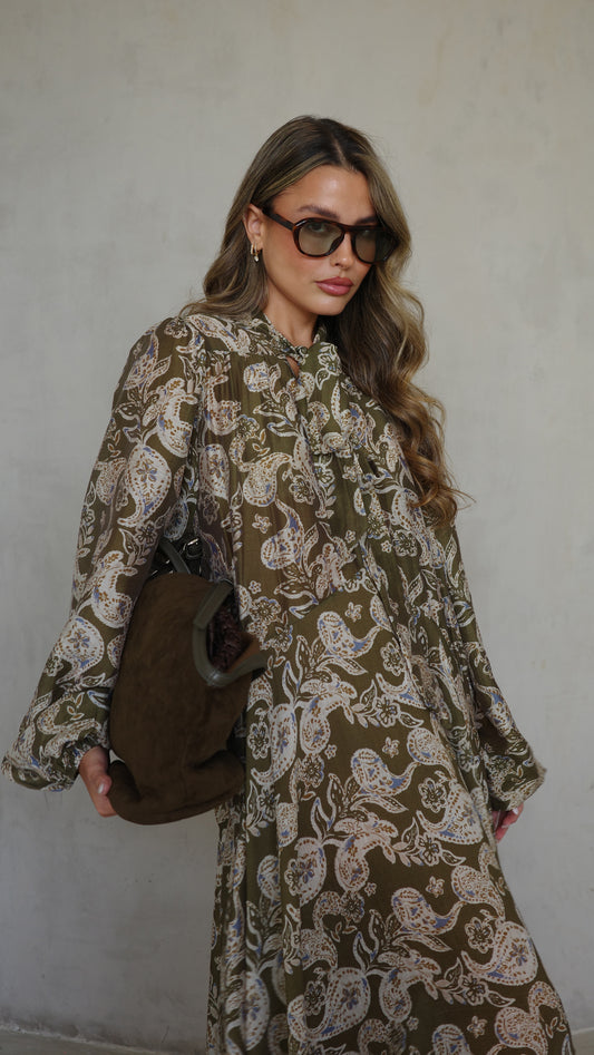 שמלת קלוש עניבה קארינה | ירוק