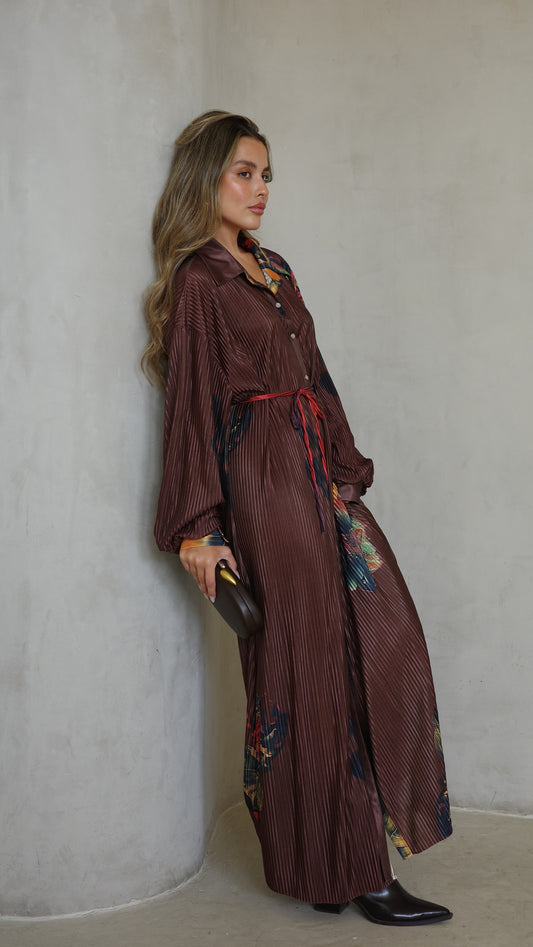 שמלת פליסה כפתורים קארן | חום