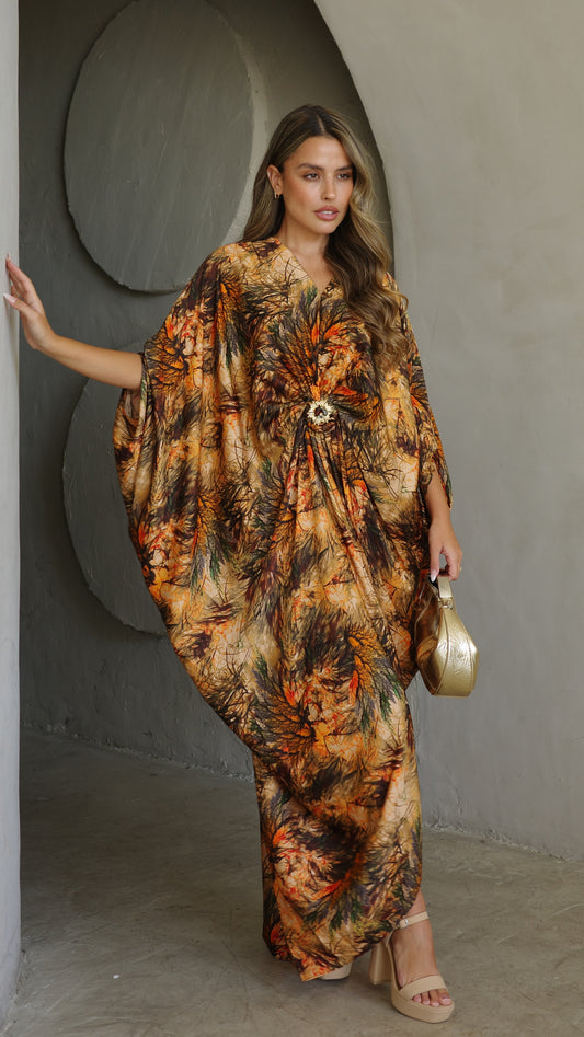 שמלת עטלף כיווצים אבזם פירנצה | בז/כתום