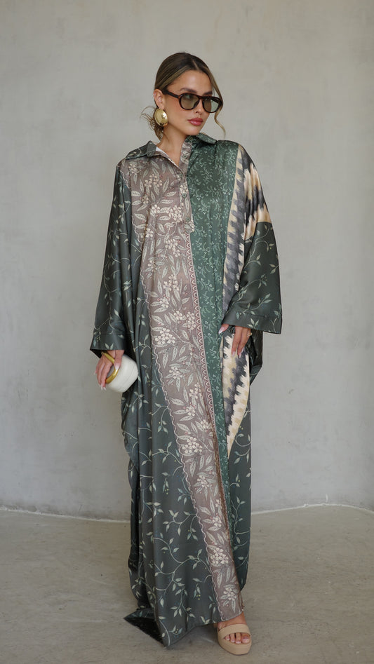 שמלת מקסי אוברסייז סאטן גולייט | ירוק