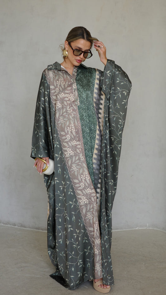 שמלת מקסי אוברסייז סאטן גולייט | ירוק