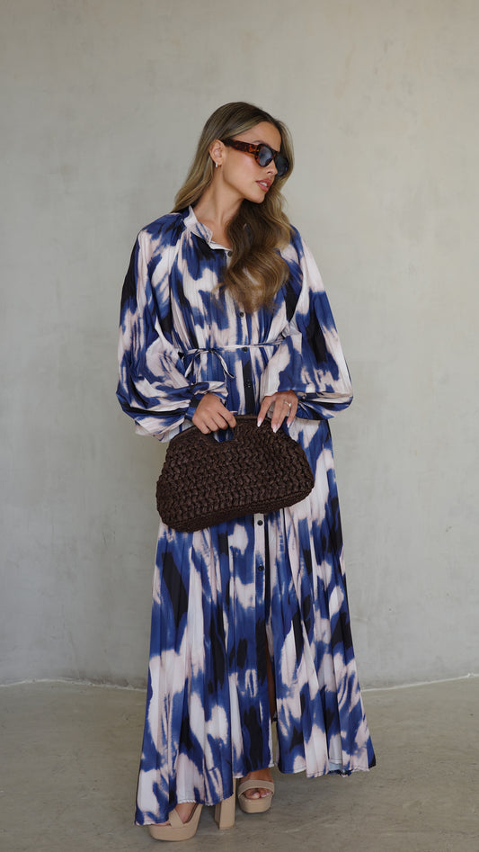 שמלת מקסי פליסה גוליאנה | שמנת/כחול