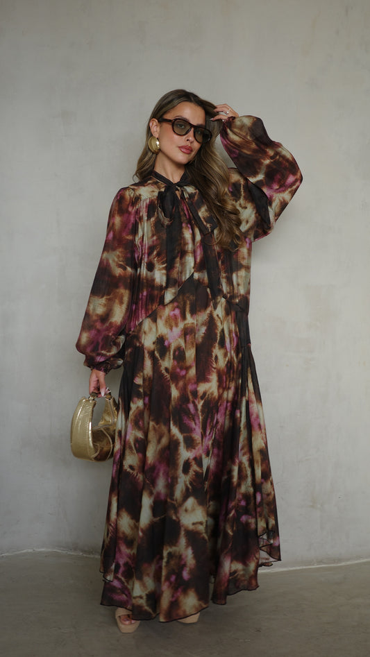 שמלת קלוש עניבה קארינה | חום/סגול