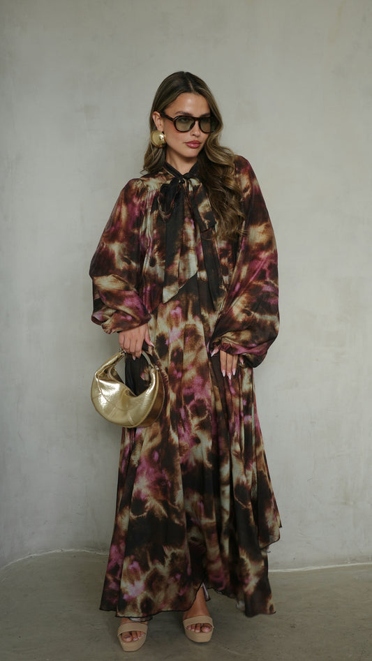 שמלת קלוש עניבה קארינה | חום/סגול