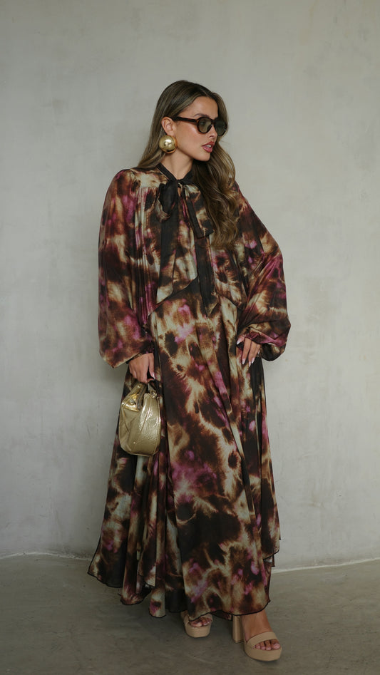 שמלת קלוש עניבה קארינה | חום/סגול