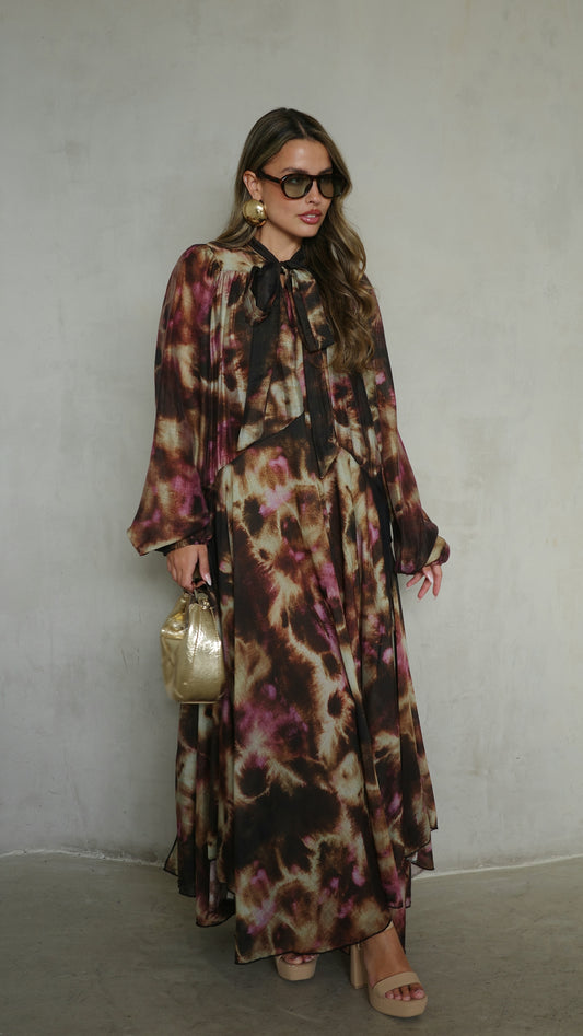 שמלת קלוש עניבה קארינה | חום/סגול