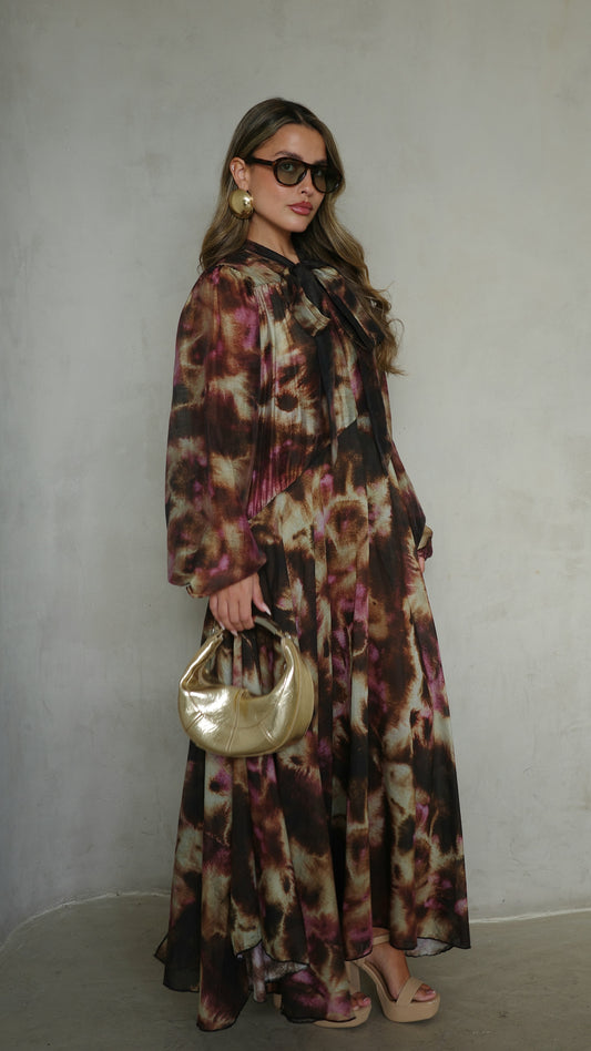 שמלת קלוש עניבה קארינה | חום/סגול