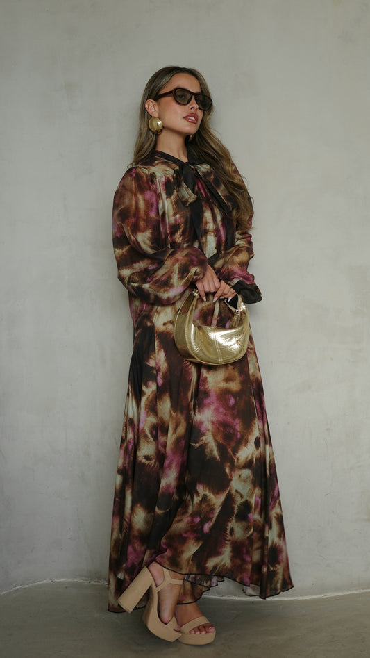 שמלת קלוש עניבה קארינה | חום/סגול