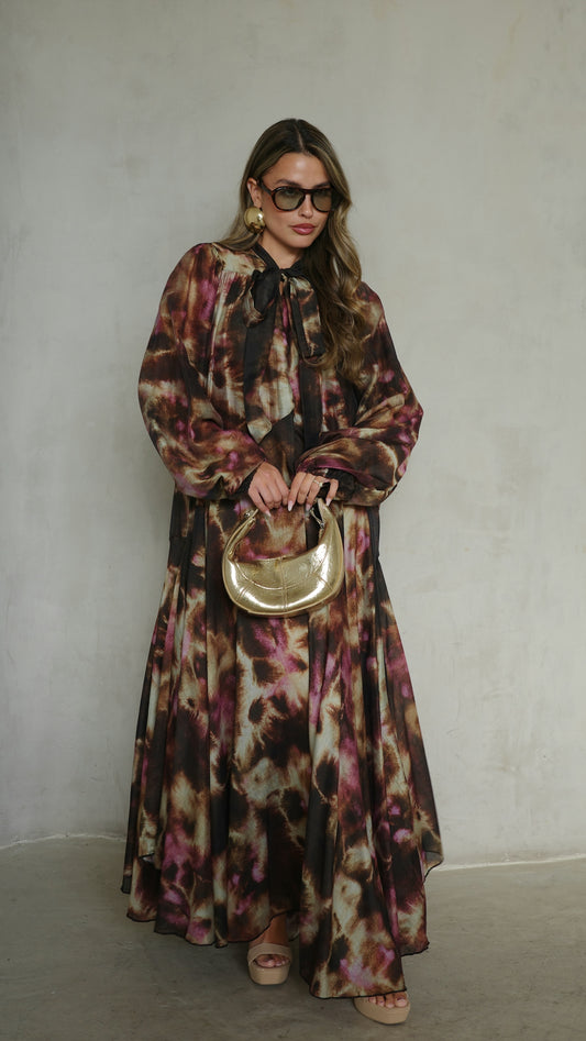 שמלת קלוש עניבה קארינה | חום/סגול