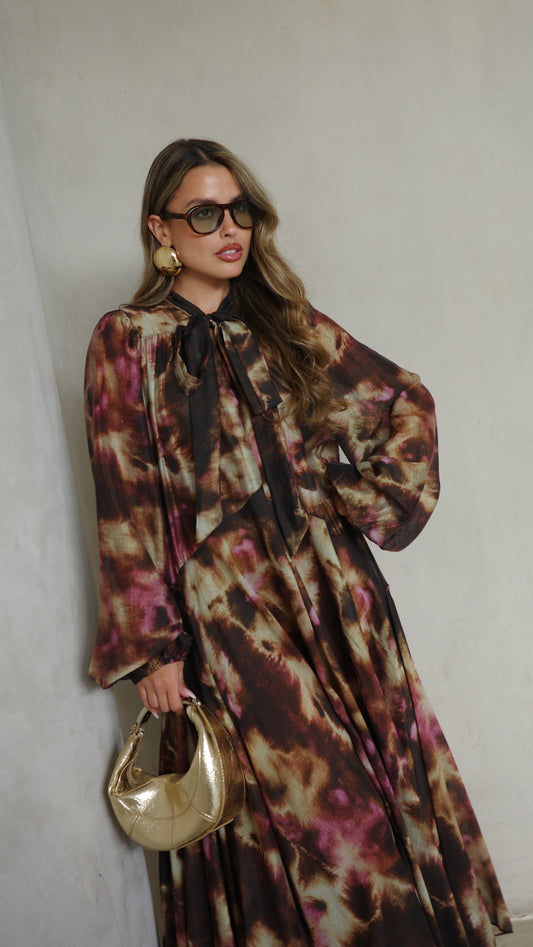 שמלת קלוש עניבה קארינה | חום/סגול