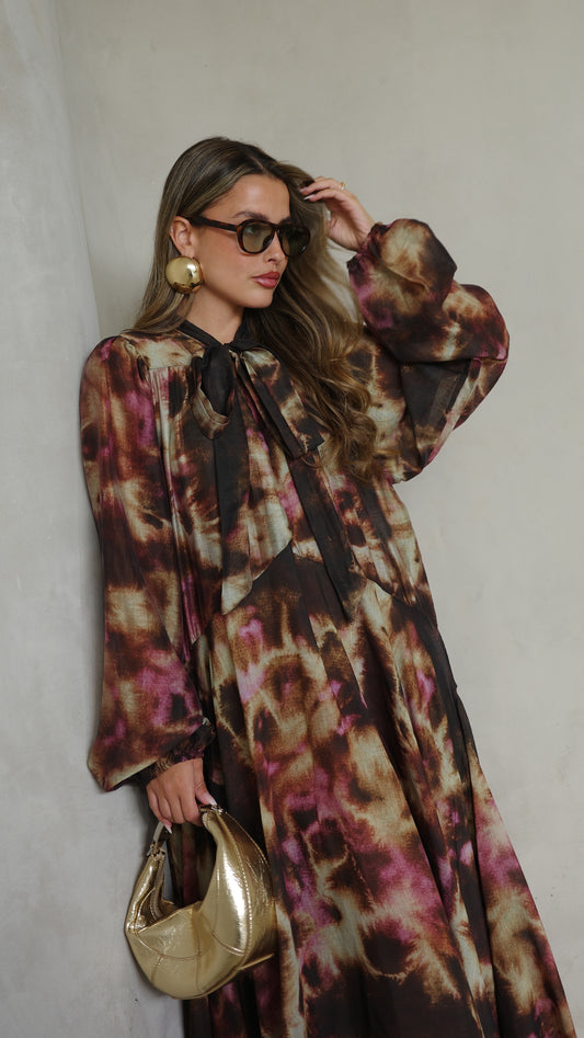 שמלת קלוש עניבה קארינה | חום/סגול