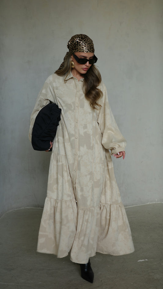 שמלת קלוש כפתורים טקסטורה אשלי  | בז