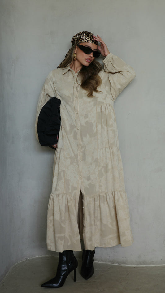 שמלת קלוש כפתורים טקסטורה אשלי  | בז