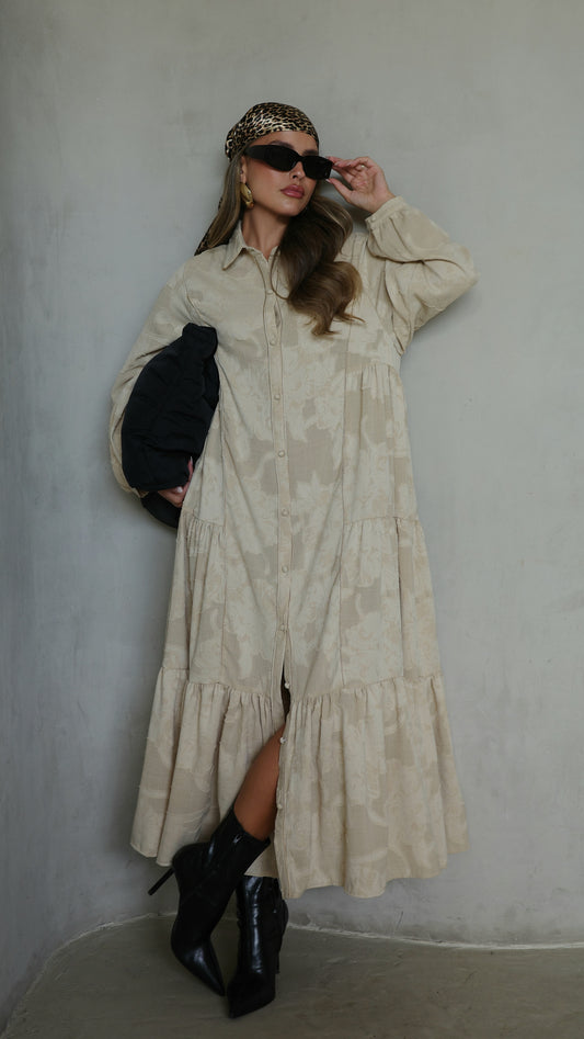 שמלת קלוש כפתורים טקסטורה אשלי  | בז