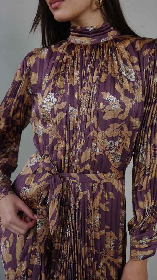 שמלת מידי פליסה קנדרה | סגול חציל