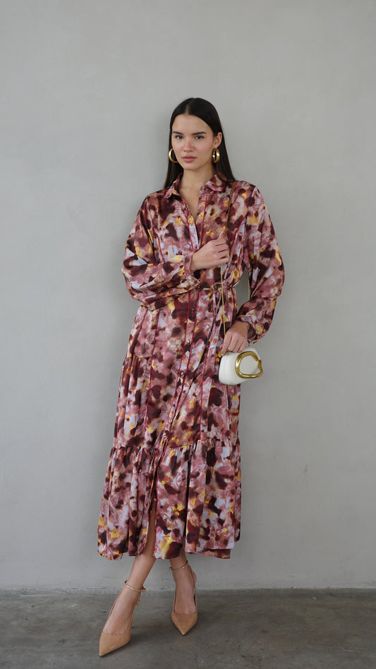 שמלת קלוש כפתורים טקסטורה אשלי | ורוד