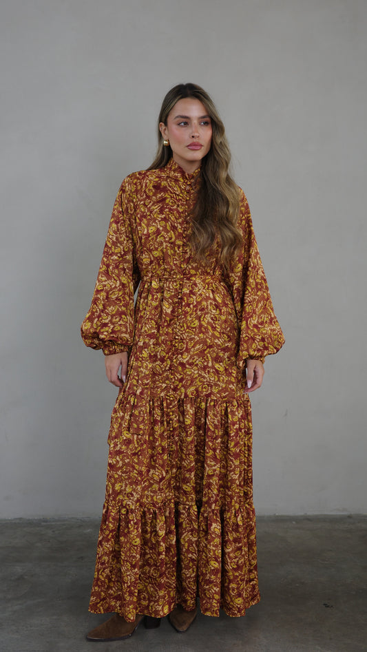 שמלת מקסי קלוש קומות איוונקה | חום