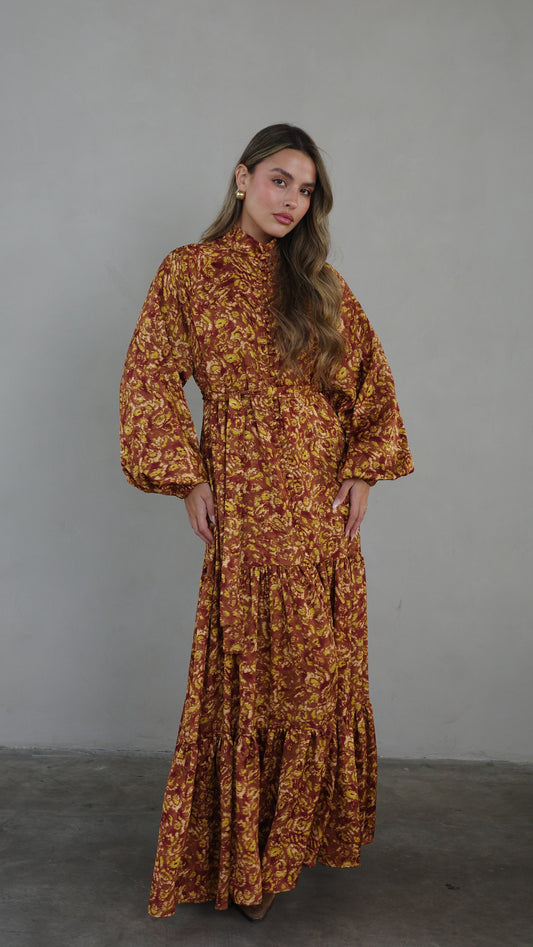 שמלת מקסי קלוש קומות איוונקה | חום