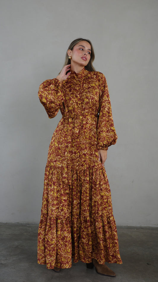 שמלת מקסי קלוש קומות איוונקה | חום