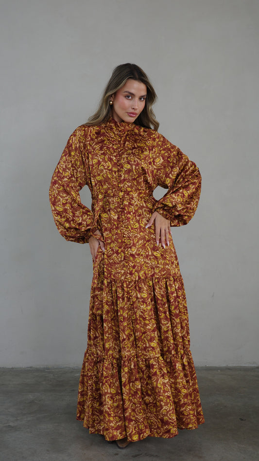 שמלת מקסי קלוש קומות איוונקה | חום