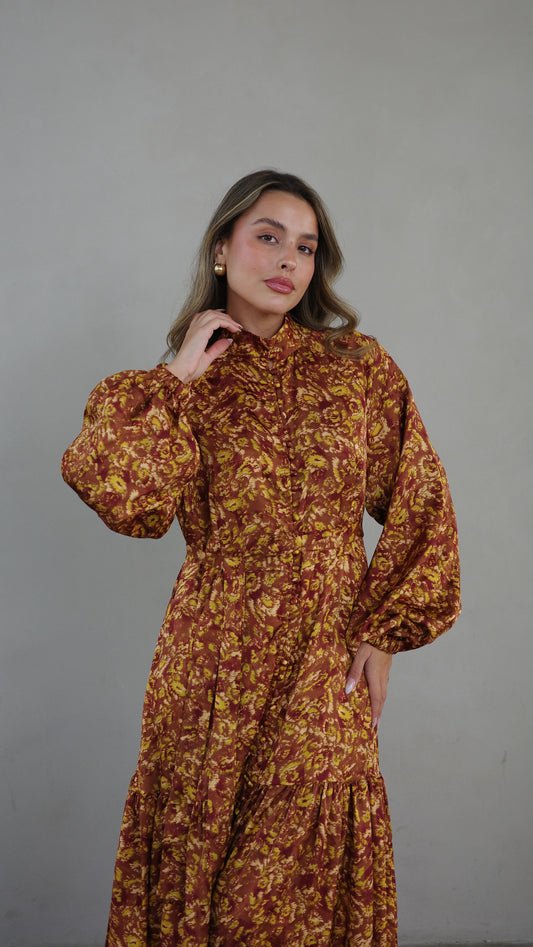 שמלת מקסי קלוש קומות איוונקה | חום