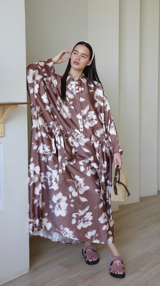 שמלת אוברסיז עטלף אמבר | חום