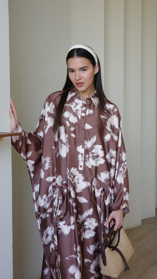 שמלת אוברסיז עטלף אמבר | חום