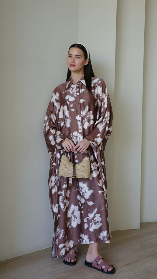 שמלת אוברסיז עטלף אמבר | חום