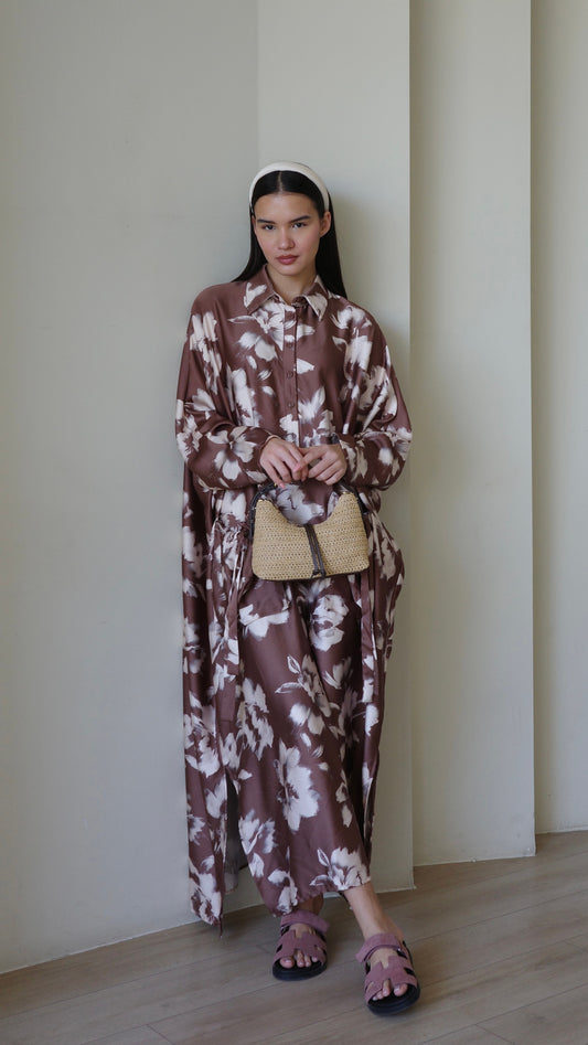 שמלת אוברסיז עטלף אמבר | חום