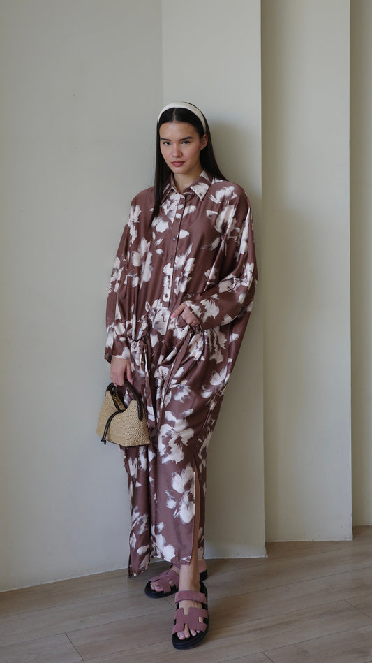 שמלת אוברסיז עטלף אמבר | חום