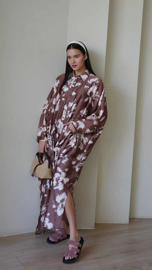 שמלת אוברסיז עטלף אמבר | חום