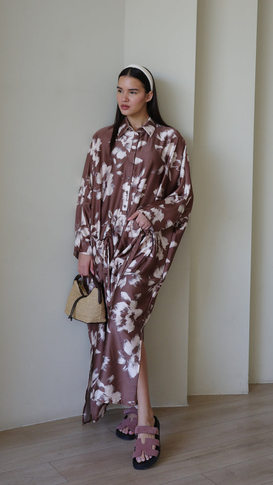 שמלת אוברסיז עטלף אמבר | חום