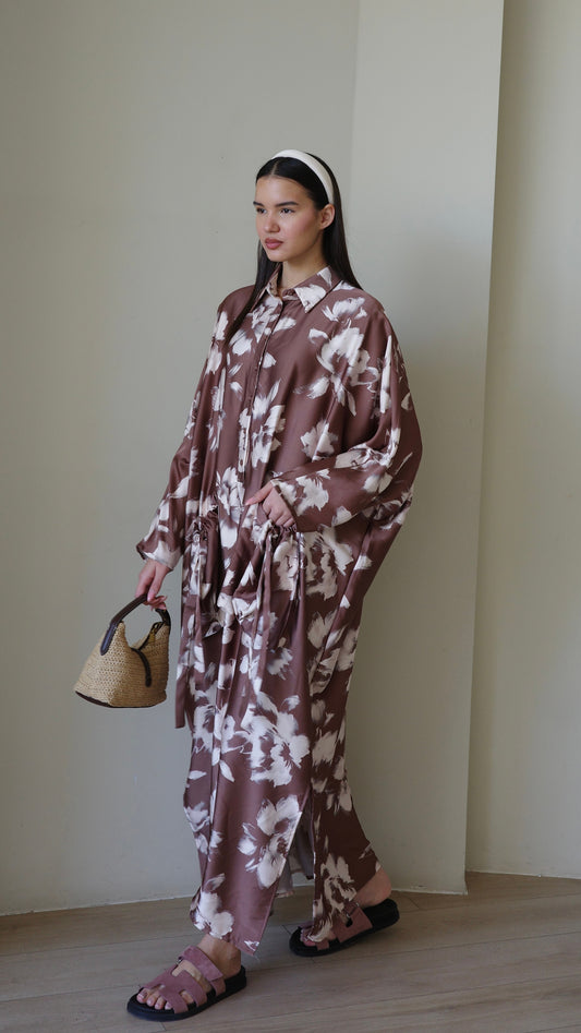 שמלת אוברסיז עטלף אמבר | חום