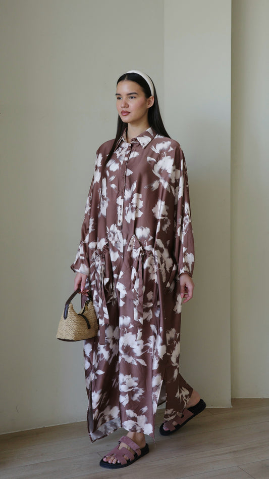 שמלת אוברסיז עטלף אמבר | חום