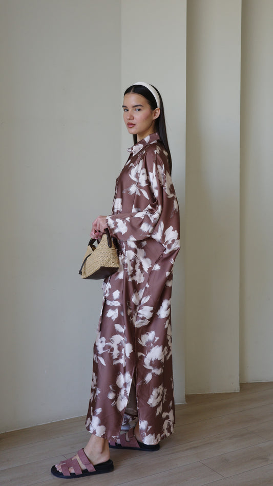 שמלת אוברסיז עטלף אמבר | חום